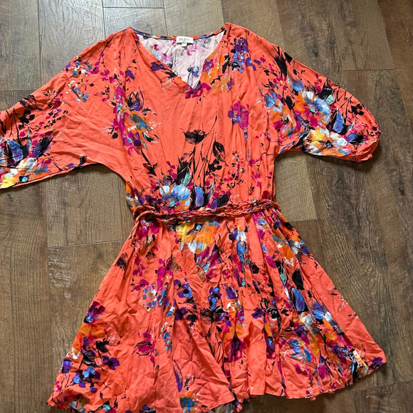 VELZERA Dresses & Skirts - Women's VELZERA Orange Multicolor Floral Mini Dress 3X
